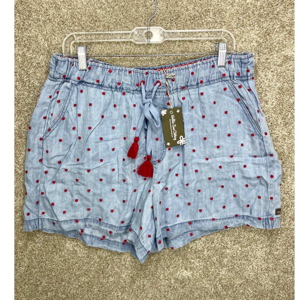Matilda Jane Polka Dot Tassel Shorts Womens Sz M Blue Red Embroidered Summer New